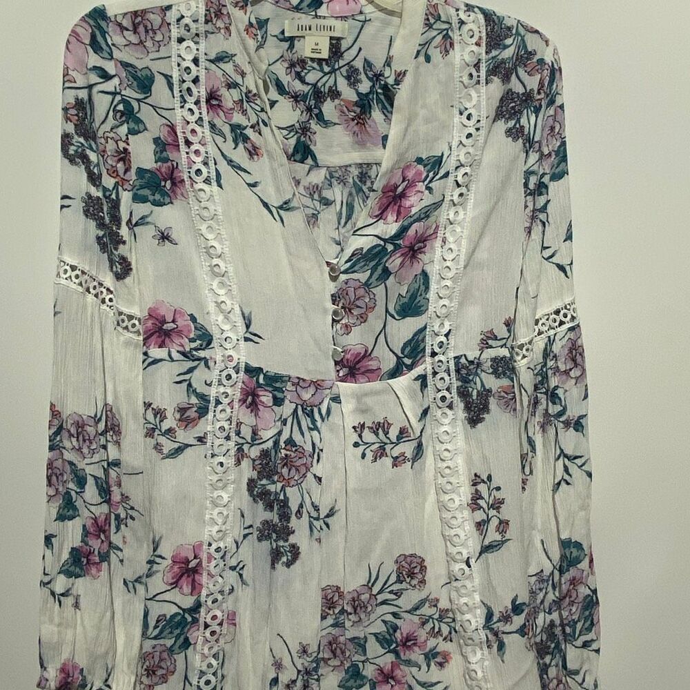Adam Levine Women's Multicolor Floral Lace Trim Long Sleeve Tunic Blouse Medium‎